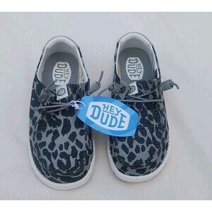Hey Dude Women Size 7 Wendy Leopard Sparkle Shimmer Metallic Slip-On Black Shoes